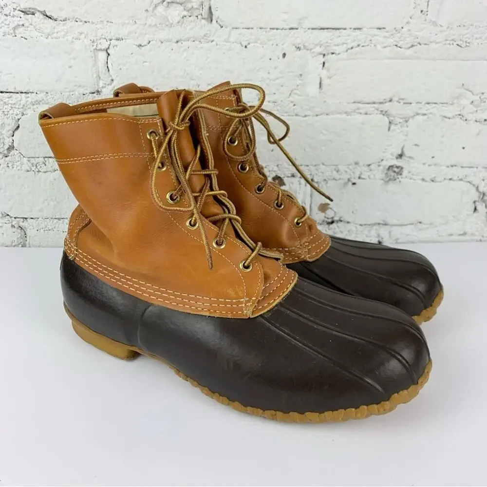 L.L. Bean Brown Leather Duck Bean Boots Unlined Lace Up Tall 11 GW W11/M9